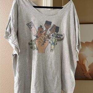 Slingin' Hair Graphic Tee - Light Gray Women’s Top
